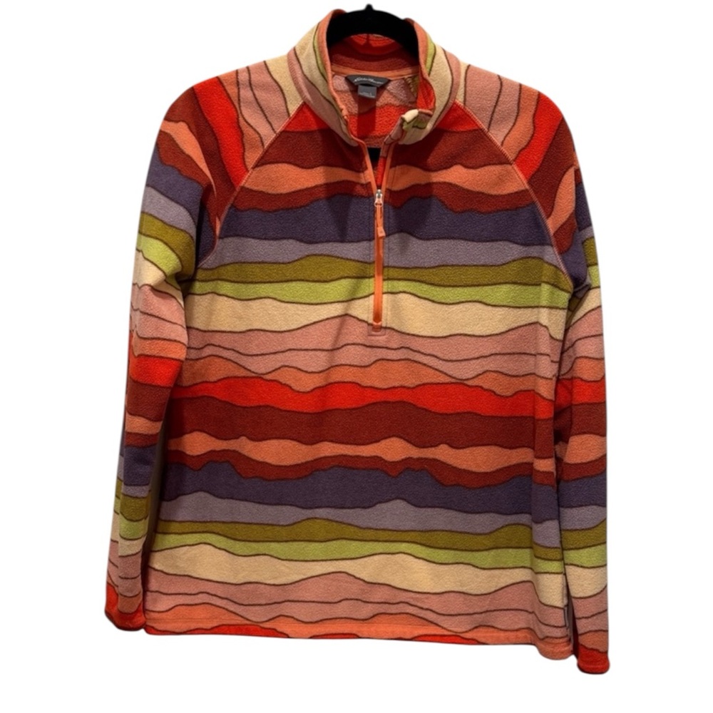 Eddie Bauer Multi-Color Striped Half-Zip Fleece Jacket